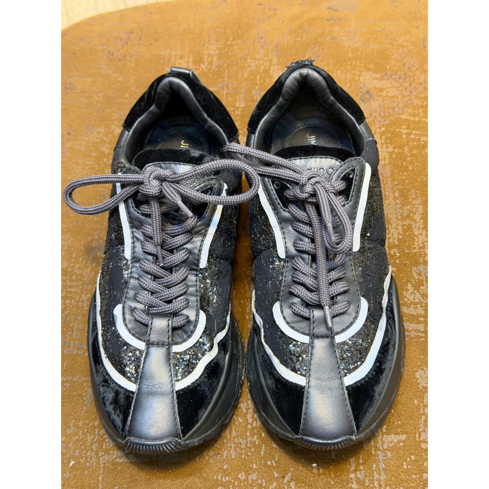 Jimmy Choo Diamond Light/F Black Velvet Glitter Sneakers IT 38 Made in Italy